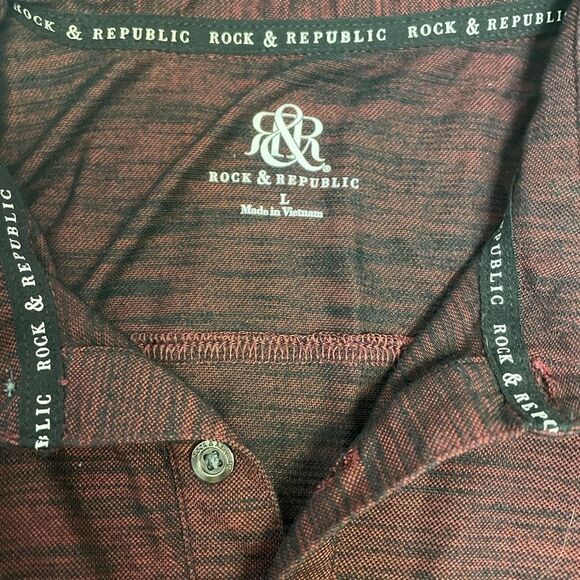 rock & Republic Maroon/Black Collared Short Sleeve Sz Large - Picture 4 of 6